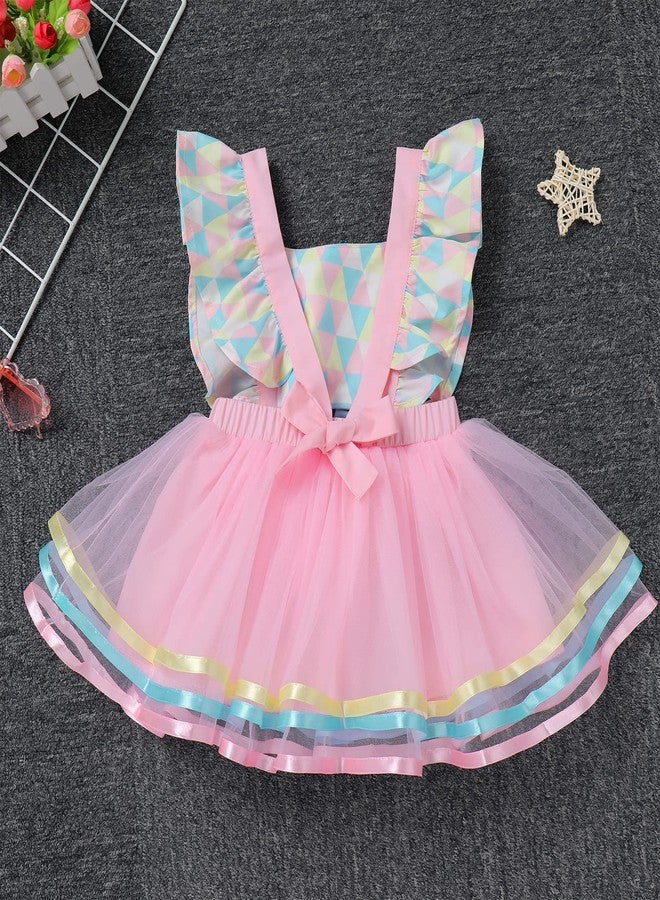 AWIBMK Baby Girls Carnival Costume Halloween Party Cosplay Outfits Toddler Newborn Flying Sleeve Square Neck Ruffle Bowknot Ball Circus Birthday Princess Tutu Romper Dress with Headband Pink 2PCS 12-18 Months - Image 3